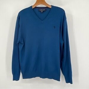 Mens US Polo‎ Assn V- Neck Blue Sweater Size L D25